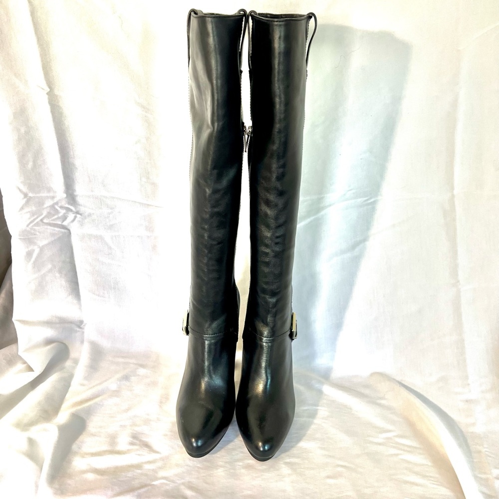 MICHAEL Michael Kors Tamara Black Leather Knee-High Heeled Boots 10 - Picture 6 of 11